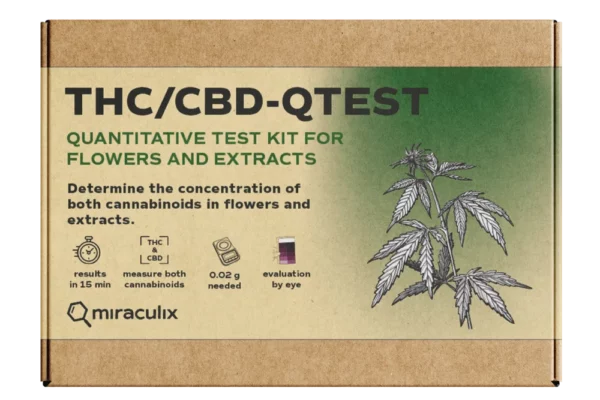 THC/CBD test kit for flowers and extracts – Quantitative cannabis test to measure THC and CBD concentration with results in 15 minutes.